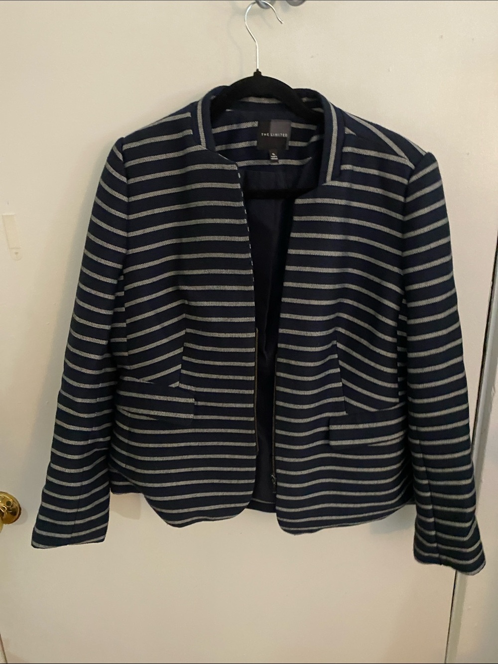 The Limited Navy and Gray Striped Open-Front Blazer